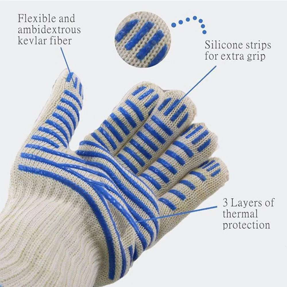 

1 Pair High Temperature Anti-skid Wear-resistant BBQ Cotton Gloves Suit For Microwave Oven