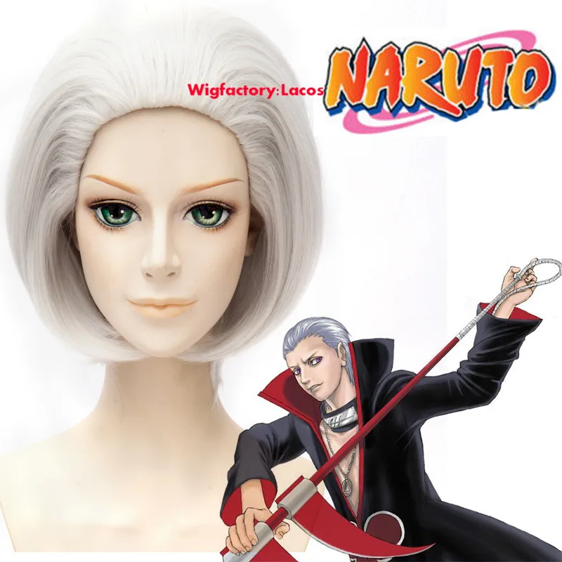 

30cm Short Heat Resistant Synthetic Wig Naruto Akatsuki Hidan Silver White Straight Hair Cosplay Wigs