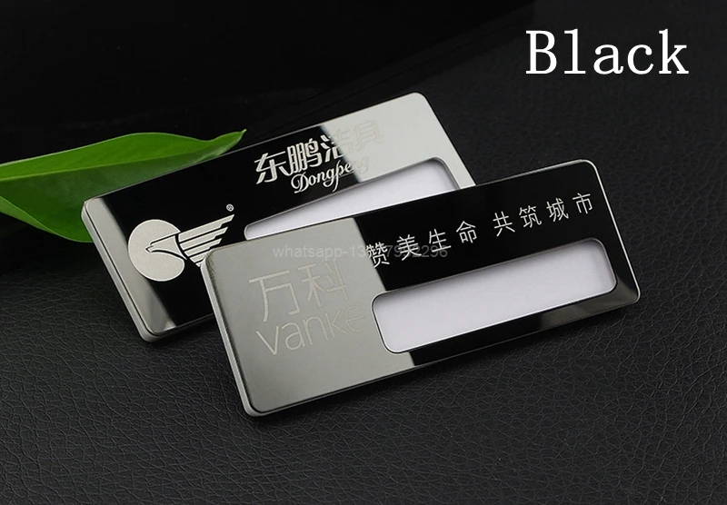 10pcs custom reusable name badge holder 7025mm name tags laser printing hotel staff pin badge with stainless steel plate (4)