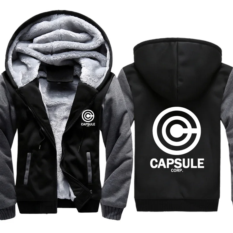 

Anime Dragon Ball Z Capsule Corp Print Hoodies Men Sweatshirts Winter Warm Thicken Fleece Zipper Coat Jacket harajuku Hoody Male