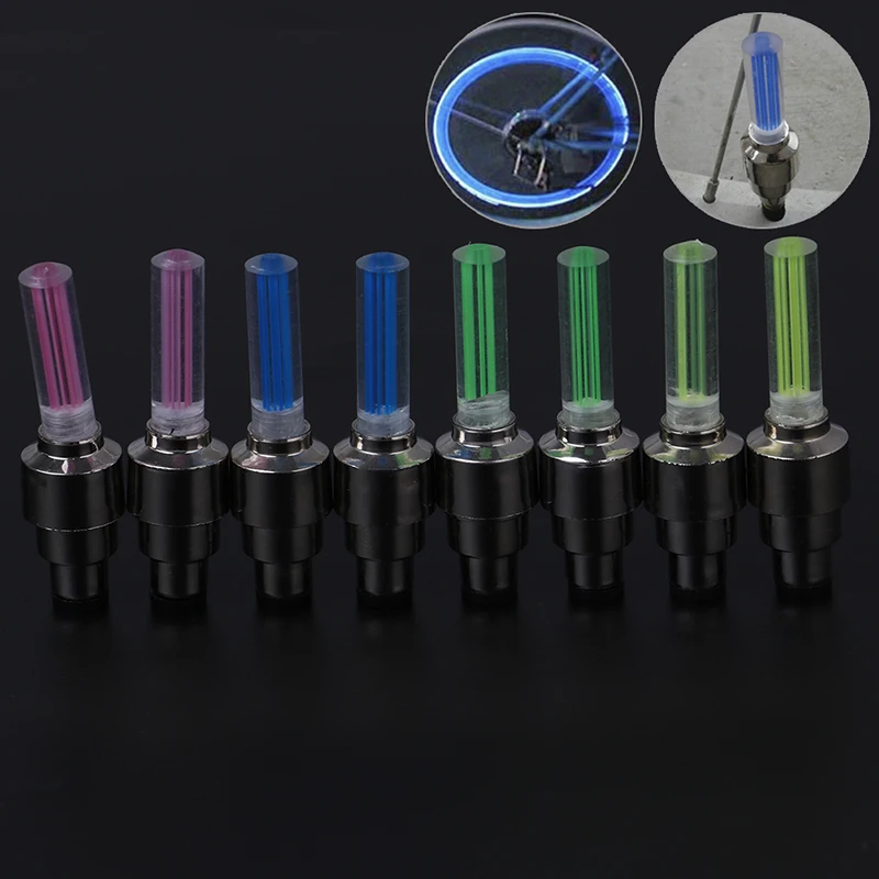 2Pcs Bicycle Car Motorcycle Wheel Tyre Valve Cap Flash LED Light Lamp