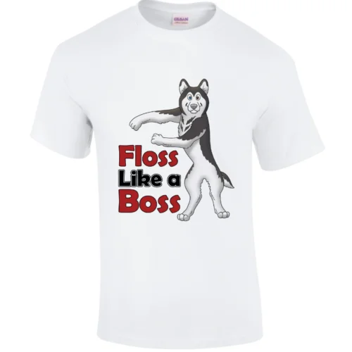 

Mens Ladies Floss Like A Boss Siberian Husky TShirt fort Dance White Tee Free shipping Harajuku
