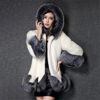 

Faux Fur Coat Women White Black S-4XL Fur Hooded Jackets 2019 Spring Winter Korean Office Slim Thick Warmth Coats Feminina LD774