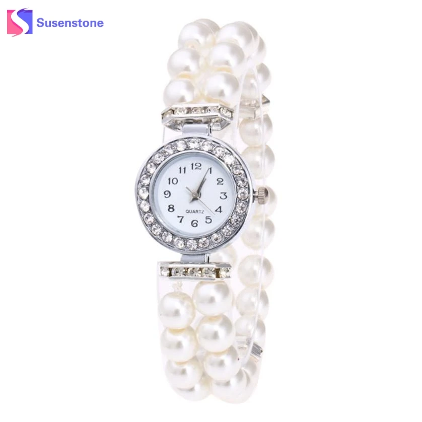

Women Rhinestone Pearl String Watch Female Ladies Fashion Analog Quartz Wrist Round Watch Girls Casual Sport Watches Clock