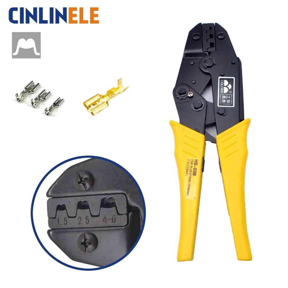 

HS-03B 1.5-6.0mm 15-10AWG Crimp Pliers Multi Hand Tools Uninsulated Female Terminals Crimping alicate Replaceable Dies 9 Inch