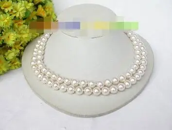 

Free Shipping>> new hot Genuine Luster 2row 10mm 16" round white freshwater pearl necklace j7398