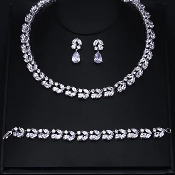 

clear white Zircon 18KWG AAA Cubic Zircon Jewelry Set Earrings Necklace Bracelet Full set,Promotion,Nickel Free,Factory price