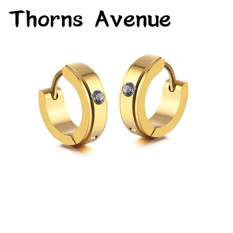 

Thorns Avenue Fashion 1 Pair/Lot 3 Colors AAA Cubic Zirconia Stainless Steel Europe Punk Hoop Earrings For Men Women Jewelry