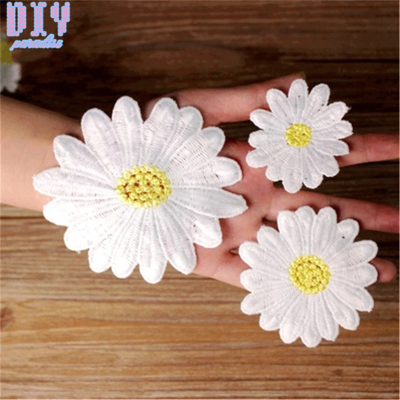 デイジーの花刺繍アップリケ花レースパッチミルク繊維縫製トリム服ウェディングドレスクラフト Diy Sew On Flowers Applique Embroidered Flowerpatch Flower Aliexpress