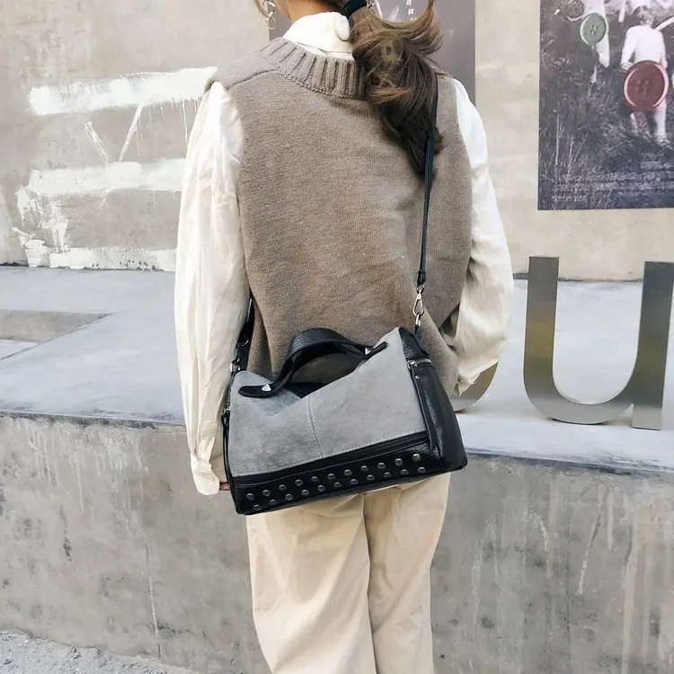 Винтажная женская сумка из искусственной кожи с заклепками, Большая вместительная женская сумка, сумка через плечо, сумка через плечо для женщин, сумка-мессенджер