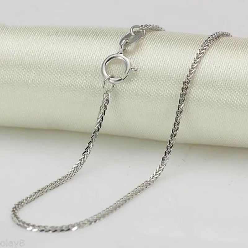 

Pure Best Gift 18K White Gold Necklace Foxtail Wheat Chain 1.7-2g -16inch