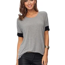 Летняя женская одежда сплошной цвет свободная футболка Свободные европейские и американские новые круглые шеи серые хлопковые топы Футболка