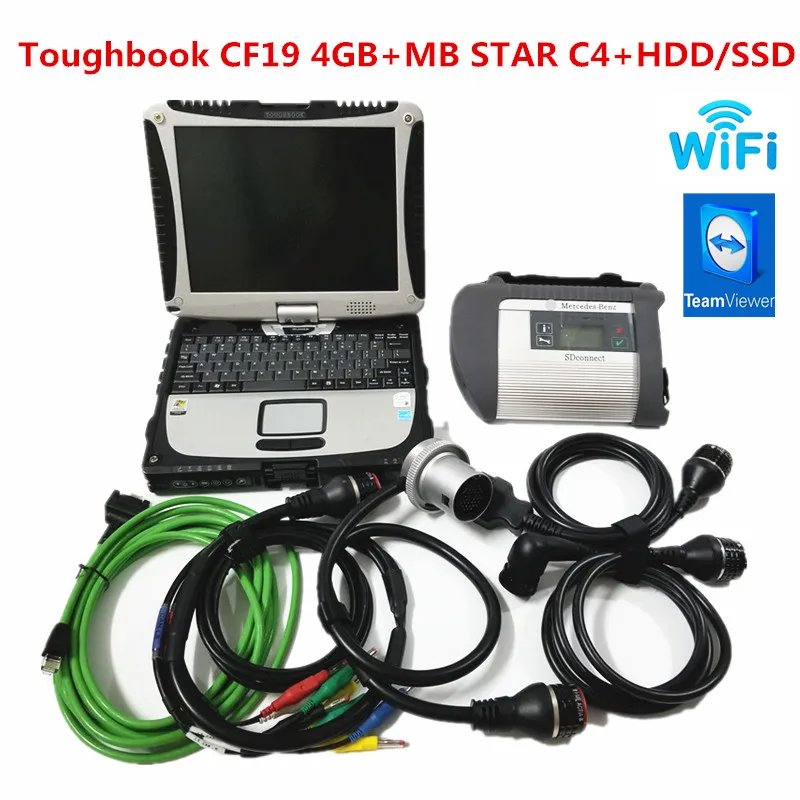 

High Quality MB Star C4 SD Connect with V2019.09 Software HDD SSD Toughbook CF19 4GB Laptop work for MB star c4 Diagnostic Tool