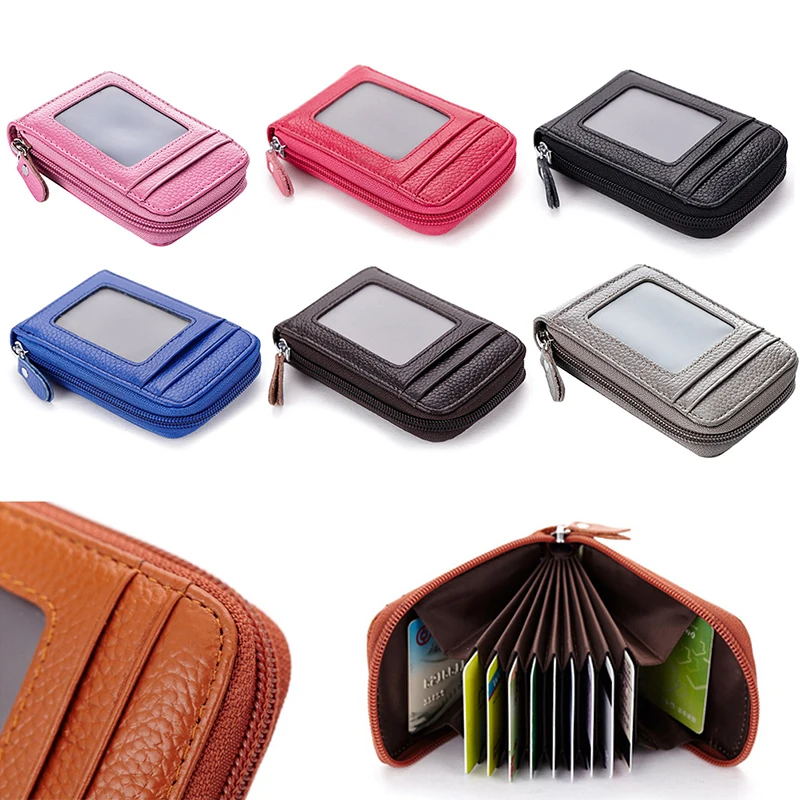

ID Card Case Bank Credit Card Wallet Mini Leather Zipper Credit Card Holder Wallet for Men Women Driver License Holder