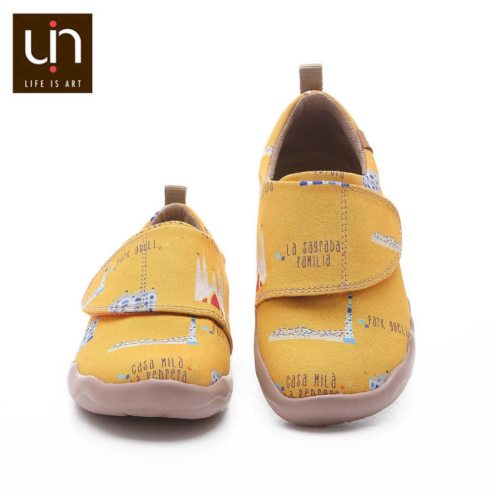 

UIN Art City Design Painted Casual Shoes Kids Round Toe Comfort Flats for Girls/Boys Hook & Loop Children Soft Sneakers Outdoor