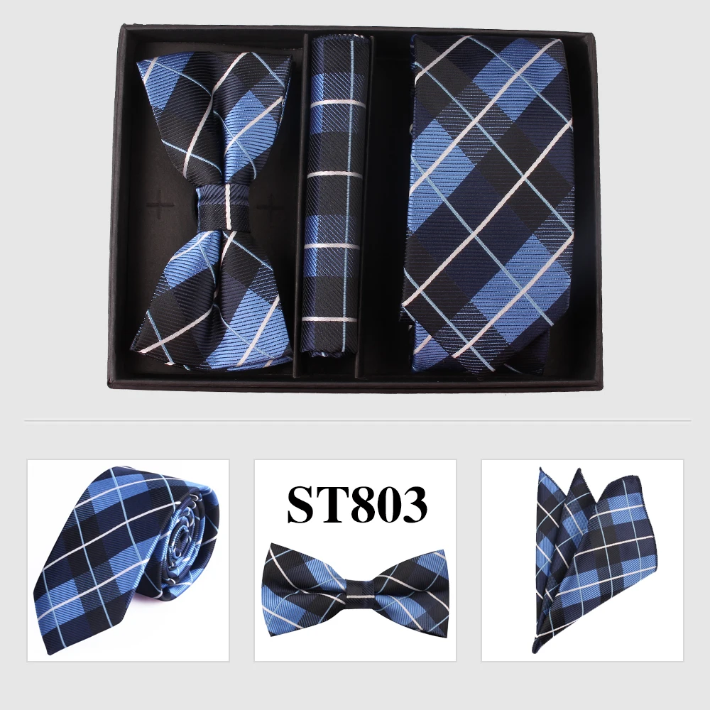 Новые наборы галстуков для рождественских подарков, галстук-бабочка, карманный квадратный набор для мужчин, деловой шейный галстук жениха, галстуки с коробкой - Цвет: LD28803