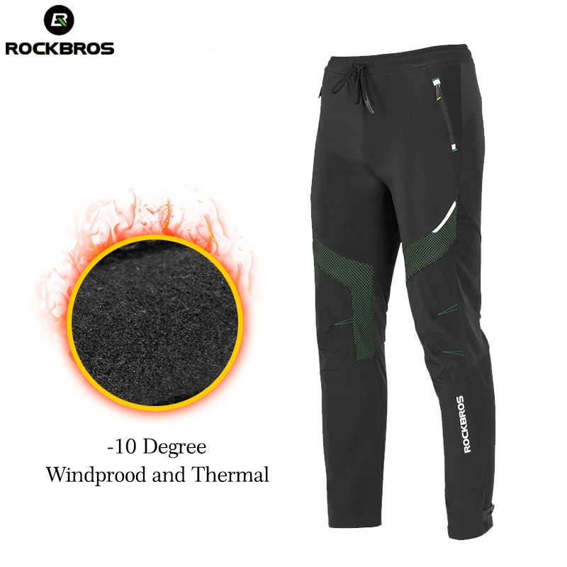 ROCKBROS Cycling Winter Bike Pants Outdoor Sport Waterproof Thermal Fleece Trousers Bicycle Equipment Tights Running Bike Pants