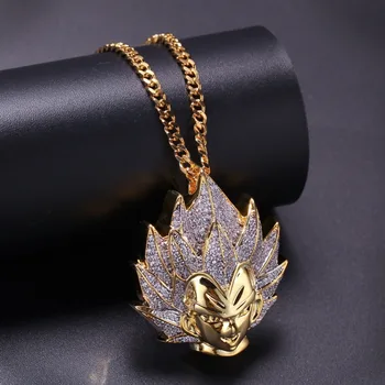 

AAA CZ Zircon Dragon Ball Cartoon Characters Supper Saiyan GOKU Pendant Necklace Men Hip Hop Bling Ice Out Rapper Jewelry