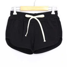 Распродажа Йога джогонг Drawstring Спортивные шорты Для женщин свободные хлопковые элистичные, средней, посадки для мальчиков однотонные шорты, Карамельный цвет женский Фитнес шорты