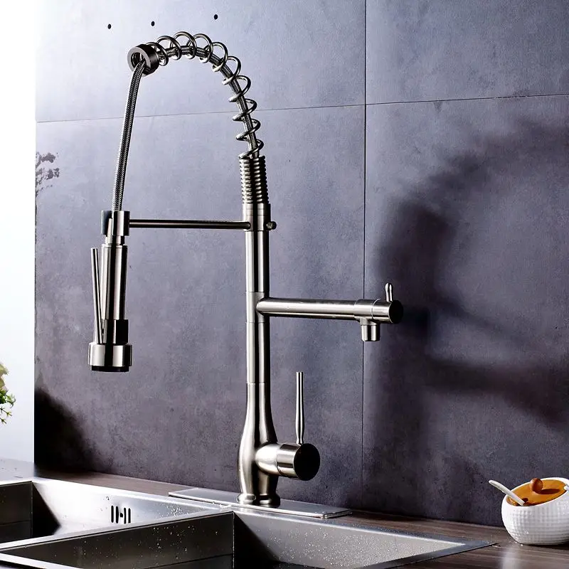 

Uythner Brushed Nickel Deck Mounted Kitchen Faucet Mixer Tap with Cover Plate Factory Direct Sale