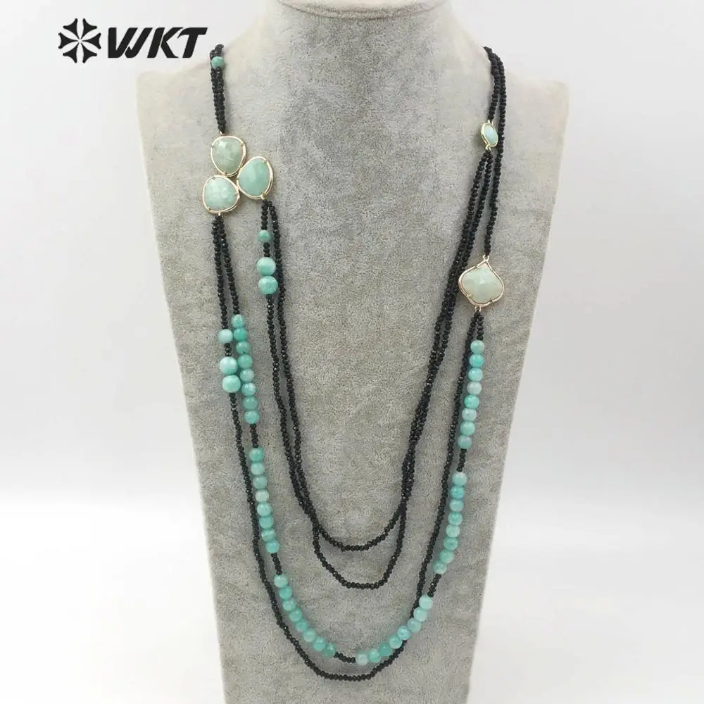 

WT-N1156 Natural Amazonite & Blue Lapis Necklace Women Fashion Necklace Jewelry Handmade Beaded Necklace 36Inch