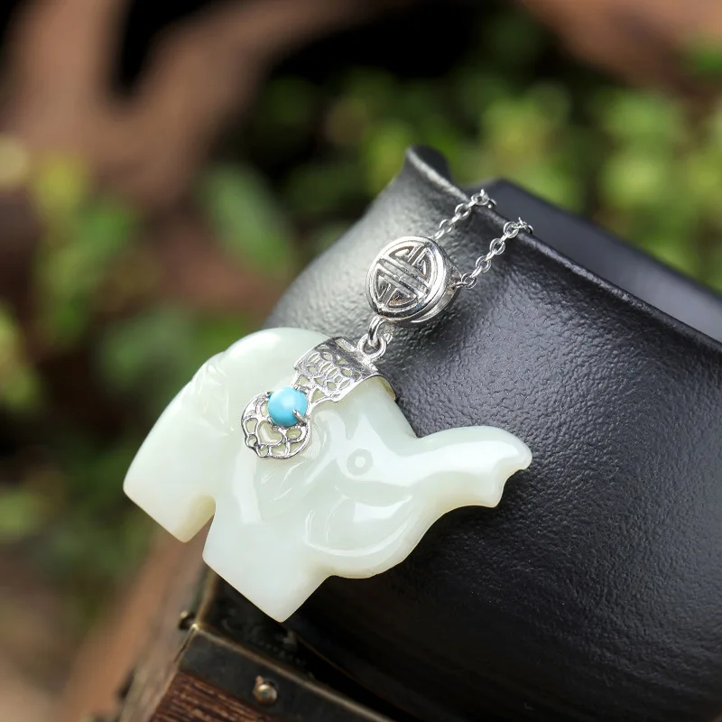 

S925 pure silver inlay hetian natural stone green pine round bead fook as upscale female natural hang pendant