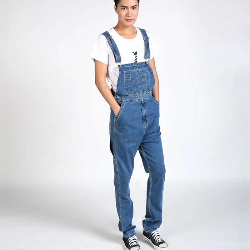 Autumn Winter Men`s Bib Denim Overalls Cowboy Big Size 30 40 Regular