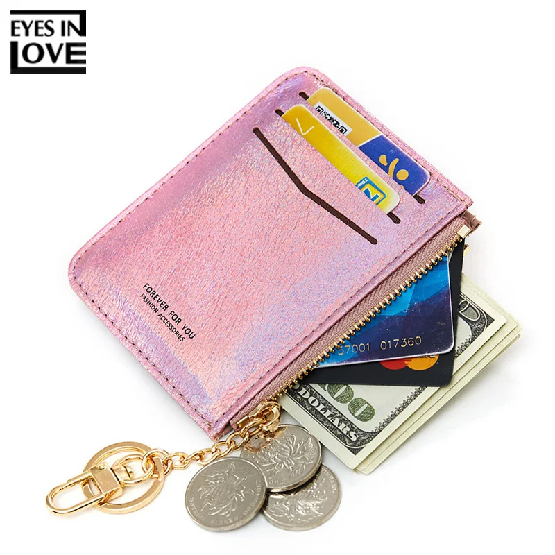 

Brand Glitter Soft Leather Card Holder Women Mini Zipper Wallet Ladies Small Coin Purse Female Keychain Credit Card Holder Case