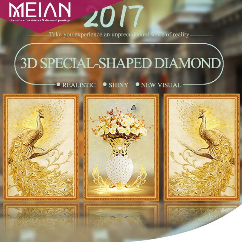Meian Special Shaped Diamond Embroidery Animal Peacock Flower Full 5D DIY Diamond Painting Cross Stitch 3D