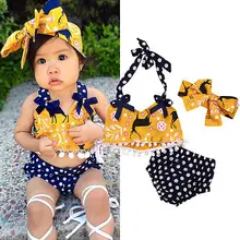 Наборы купальников для новорожденных девочек топы с цветочным принтом майка на бретелях шорты и повязка на голову купальный костюм пляжный костюм