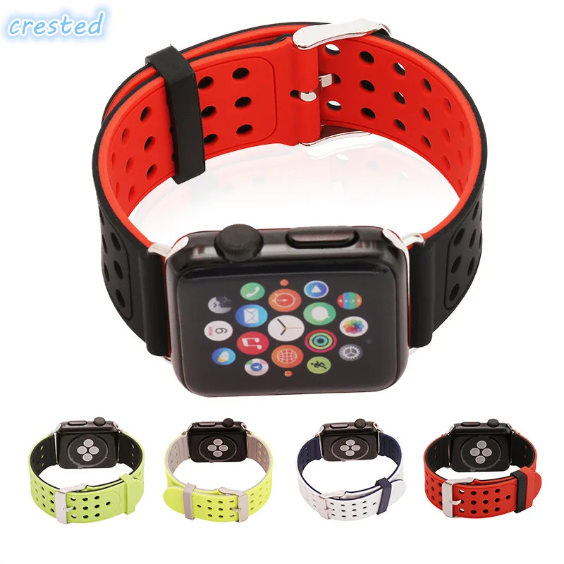 

CRESTED Dual-color Sport Strap Band for Apple Watch 42mm 38mm wrist bracelet belt Breathable Silicone watchband for iwatch 3/2/1