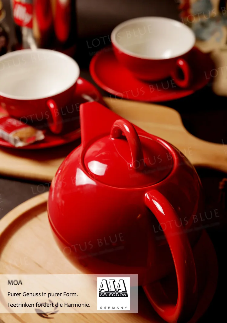 Пигментированные Керамика Чай комплект Рождественский подарок Кофе чашки свадебные красный, серый фарфор экспорта Германии ASA пять частей комплект Чай горшок