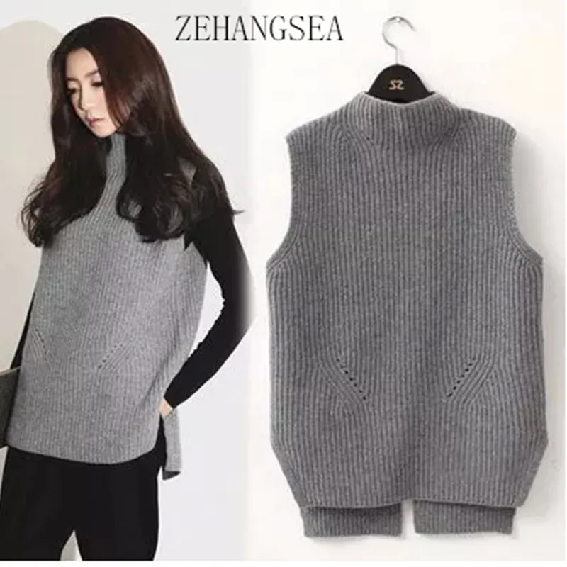 

ZEHANGSEA - autumn and winter new wool vest vest ladies thick knit warm outside half-high collar ladies vest vest-Free shipping