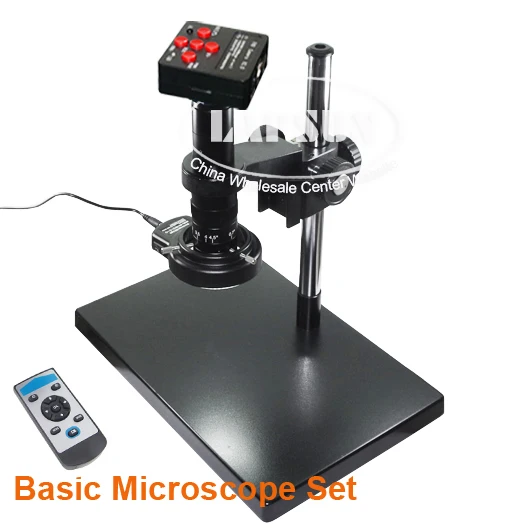 Lapsun Lastest 30MP 2K 1080P HD промышленный лабораторный микроскоп камера HDMI выход USB+ подставка+ c-крепление объектива+ 144 светодиодный кольцевой свет - Цвет: Basic Microscope Set