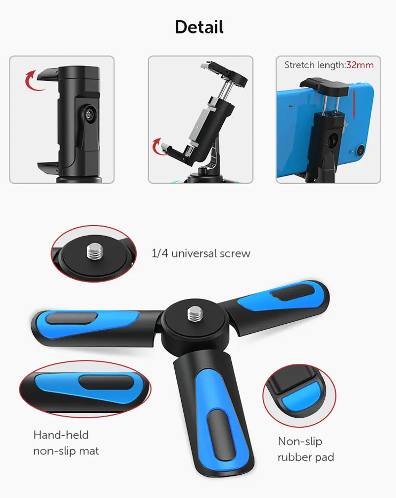 360 Rotation Vertical Shooting 2 in 1 Mini Tripod Phone Mount Holdr for iPhone X