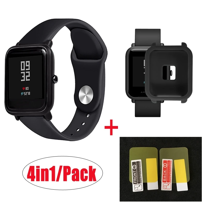 

4in1/Pack Silicone Soft Strap For Xiaomi Huami Amazfit Bip BIT Youth Watch Wrist Strap Bracelet Rubber Amazfit bip Case Cover