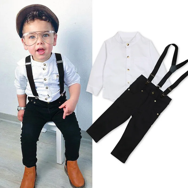 

Kids Clothes Spring Autumn Baby Boy Gentlemen White Shirt Top + Trousers Children Clothing Set Suit Cloths Wear