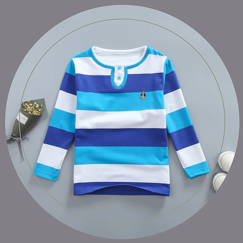 

BibiCola Kids Boys Cotton T-shirt Children Casual Striped Long Sleeve Tees For Baby Boys Child Sport Spring Autumn Tops Clothes