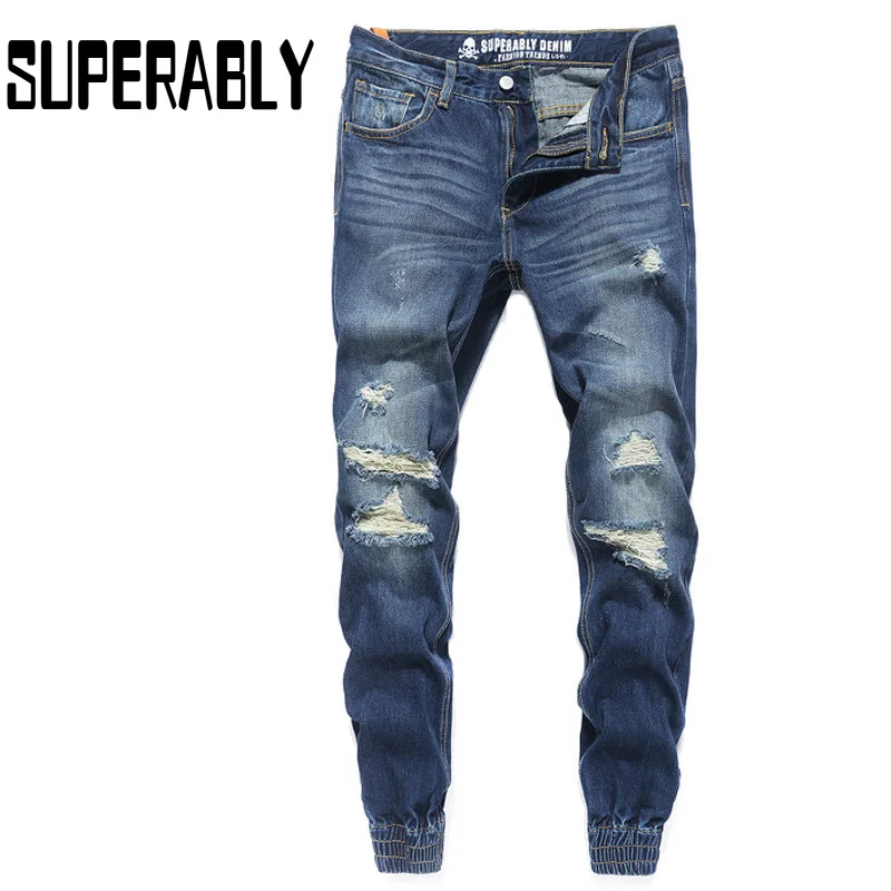 Buy Blue Color Denim Destroyed Ripped Moto Jeans For