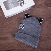 Зимняя женская шапка с милыми кошачьими ушками, креативное кольцо для пирсинга для женщин и девочек, вязаная шерстяная шапка из хлопка, весенне-осенний женский подарок