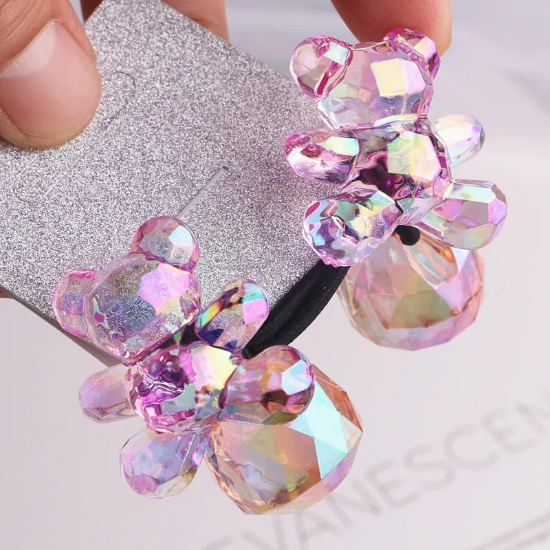 2Pcs/Pair Kids Girl hair accessories Korean Colorful Bear hair ring Cartoon Hair rope headdress High elastic Rubber band