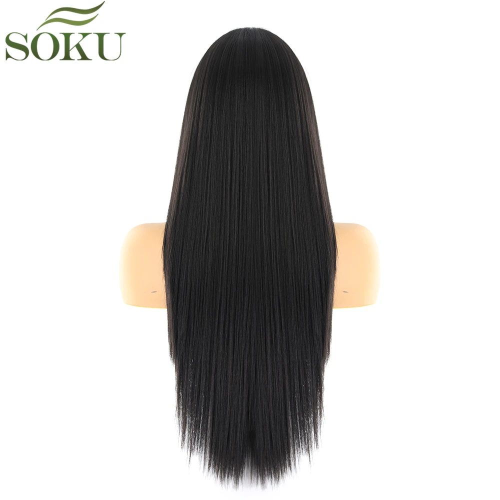 SOKU синтетические парики на кружеве для черных женщин прямые средняя часть парик шнурка высокая температура волокна шнурка волос парик