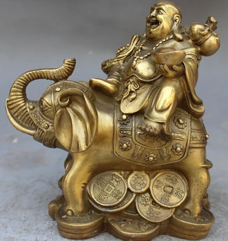 

ymying 1031+++++Chinese Buddhism Bronze Brass Wealth Auspicious Elephant Maitreya buddha Statue