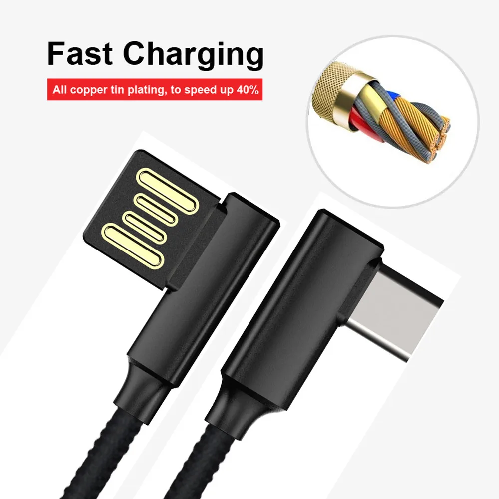 

2019 100% brand new and novelty L-shape design Braided 90 Degree Right Angle Type C/ Micro USB Fast Data Sync Charger Cable