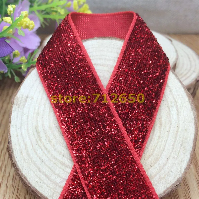 Spedizione Gratuita 3/4 ''(20Mm) 10 Yards Colore Rosso Single Face Glitter Velvet Ribbon/Metallic Velvet Ribbon(No Elastic)