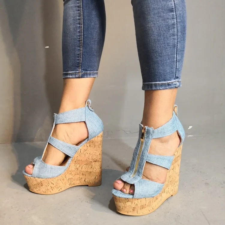 blue denim sandals women's shoes