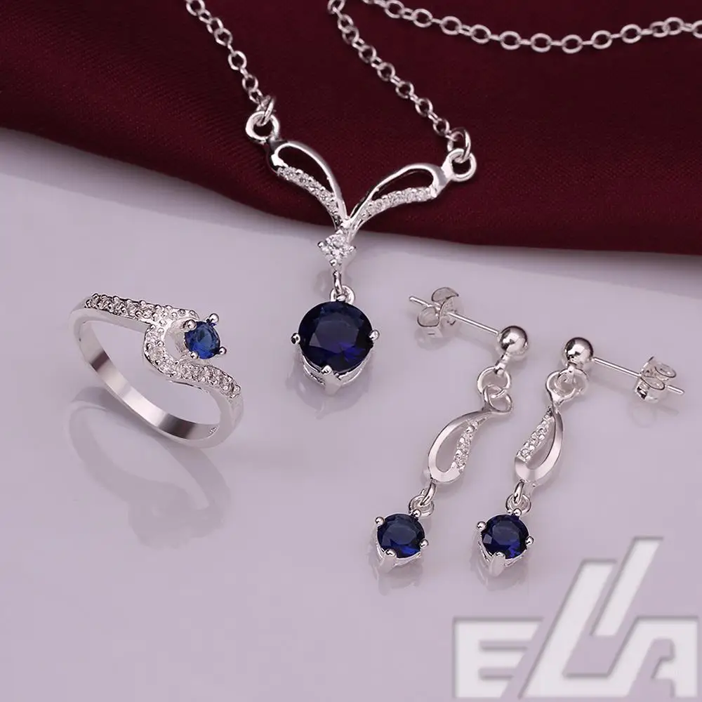 living locket charm silver plated sapphire jewelry set ring size 8