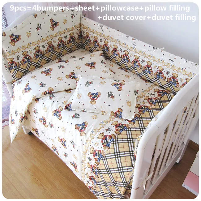 BABY 6PCS BEDDING SET BUMPER PILLOW DUVET SHEET FIT COT 120x60 100/% COTTON