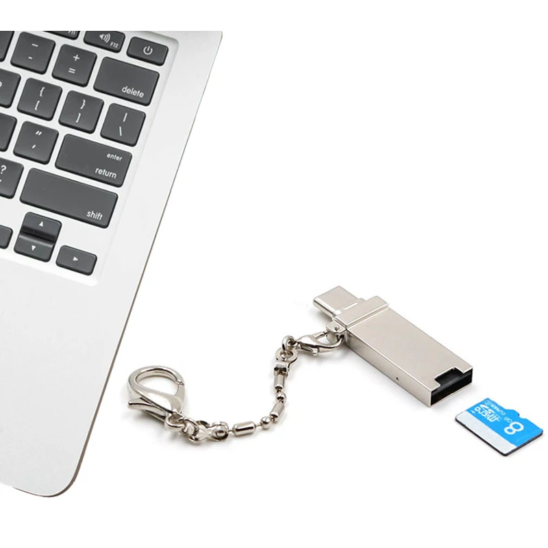 

2 in 1 Ultra Portable TF Card Reader Type-C USB 3.0 Type A to Micro SD slot adapter For Macbook Smartphone OTG with Key Ring