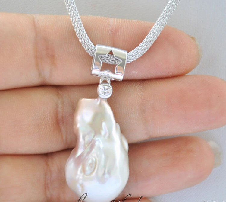 

***** z6697-1 17x26mm baroque pink keshi Reborn pearl china pendant 22inch
